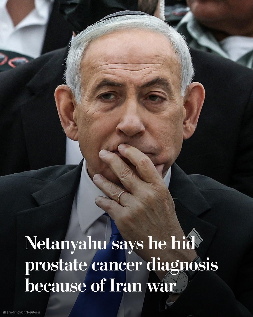 Israeli Prime Minister Benjamin Netanyahu said he had been diagnosed with and treated for early-stage prostate cancer but delayed revealing his condition for two months to avoid it being used against Israel during the war with Iran.  pic. 