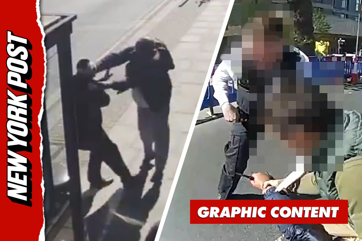 Dramatic moment terrorist kicked in the head by cops after stabbing 2 Jewish men in London