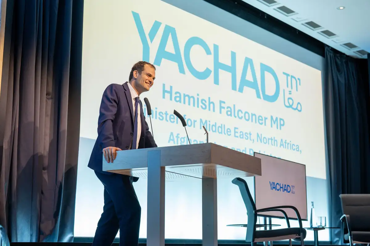 Middle East minister Hamish Falconer serves synagogue security shift with CST wearing stab vest