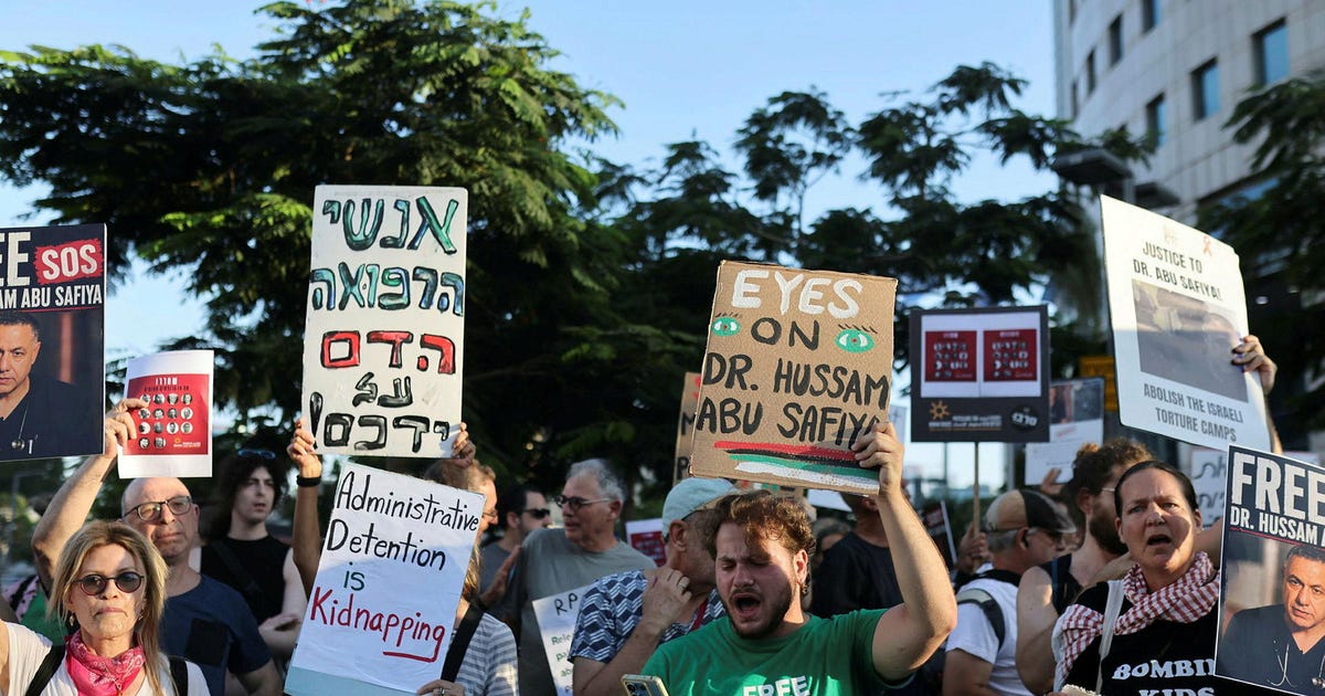 Hundreds rally in Tel Aviv calling for release of Gaza doctor held without trial