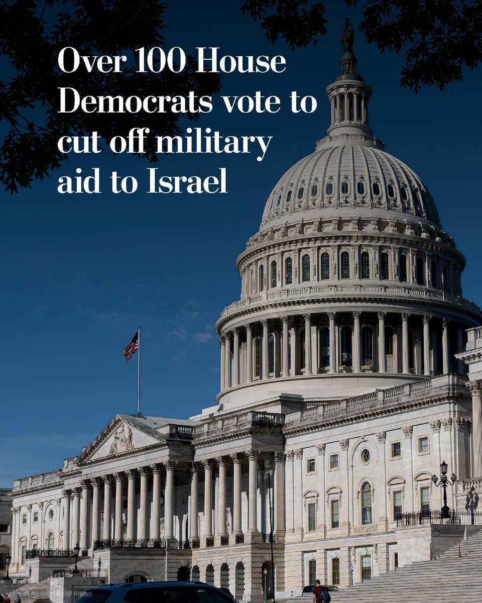 A striking number of House Democrats — 103 — voted Wednesday to cut off military aid to Israel for the next fiscal year, in a sign of the growing disconnect between the Democratic leadership and the party’s left wing. The vote was on a largely symbolic amendment. 