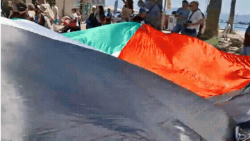 ‘Afraid to leave the ship’: Huge Palestinian flag greets Israelis in Crete