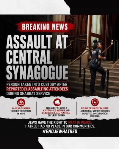Man disrupts synagogue services in Manhattan, arrested for assault – EJP
