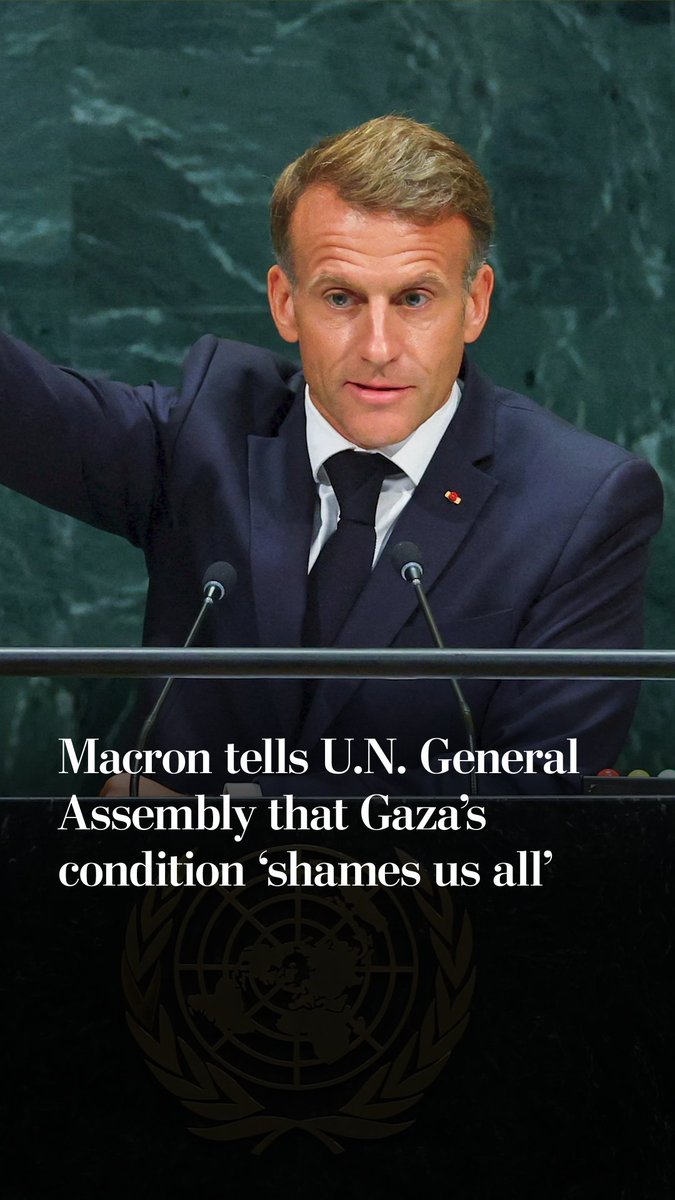 In a speech to world leaders at the United Nations General Assembly, French President Emmanuel Macron dismissed peace efforts in Gaza, saying that a humanitarian corridor has not been opened, which is “a spectacle that should shame everybody.”
