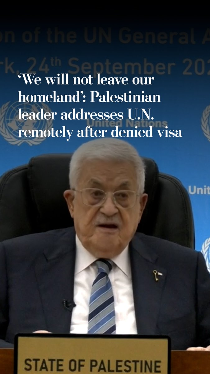 Palestinian Authority President Mahmoud Abbas addressed the U.N. General Assembly by video as he was denied a U.S. visa for the second consecutive year.