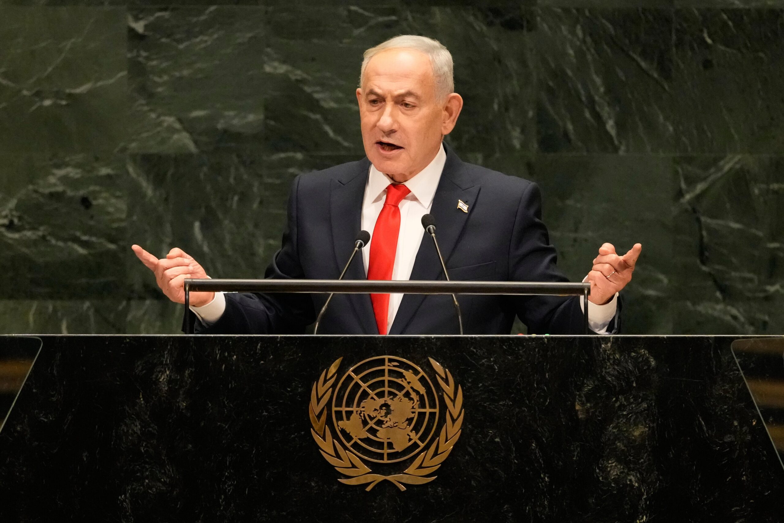 ​Delegates walk out as Israeli Prime Minister Benjamin Netanyahu addresses UN 