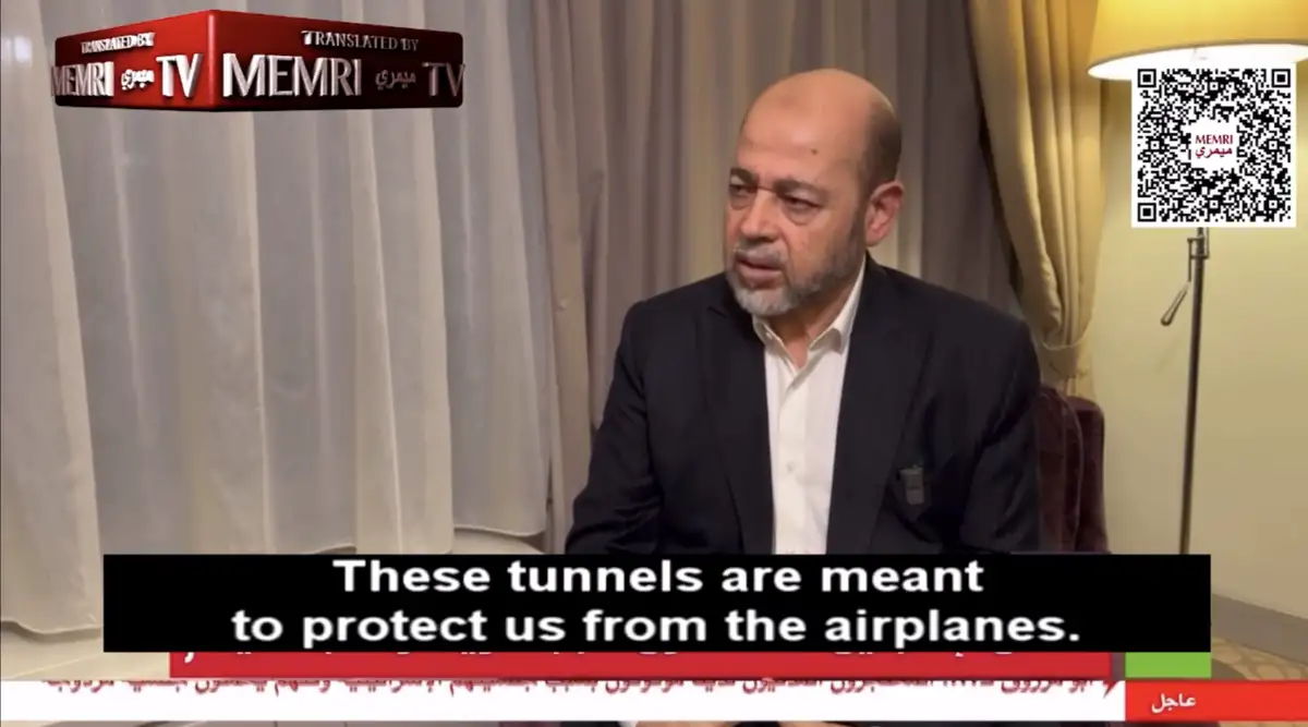 Senior Hamas official admitted tunnels were to protect fighters, while Gaza civilians were not their ‘responsibility’